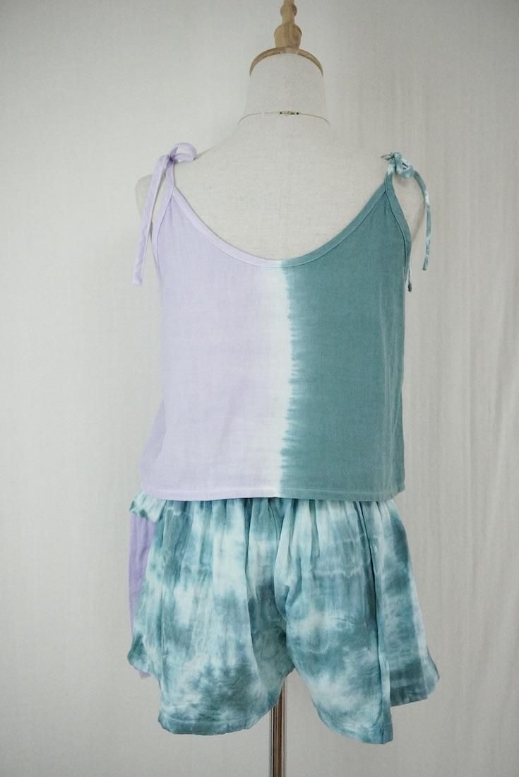 W gauze Wrap short pants Deepgreen x Lilac
