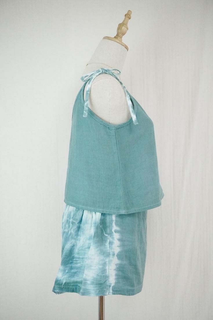 W gauze Wrap short pants Deepgreen x Lilac