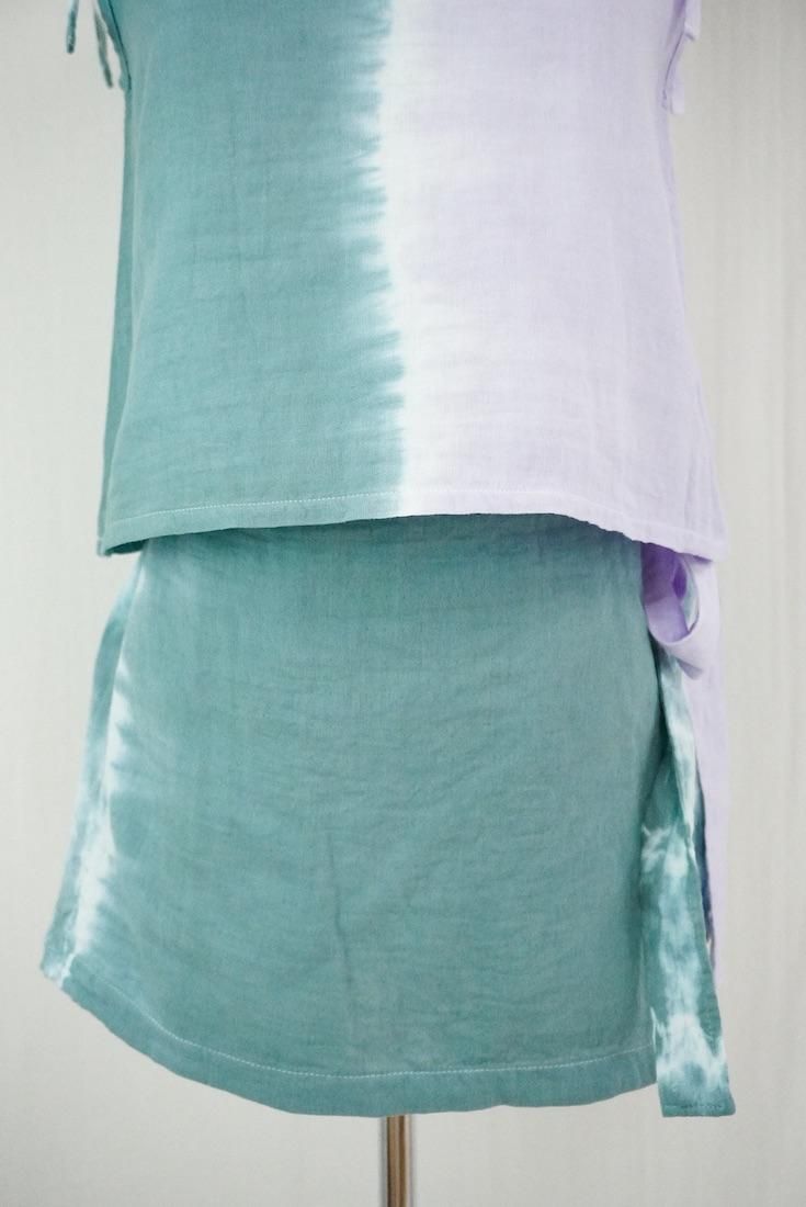 W gauze Wrap short pants Deepgreen x Lilac