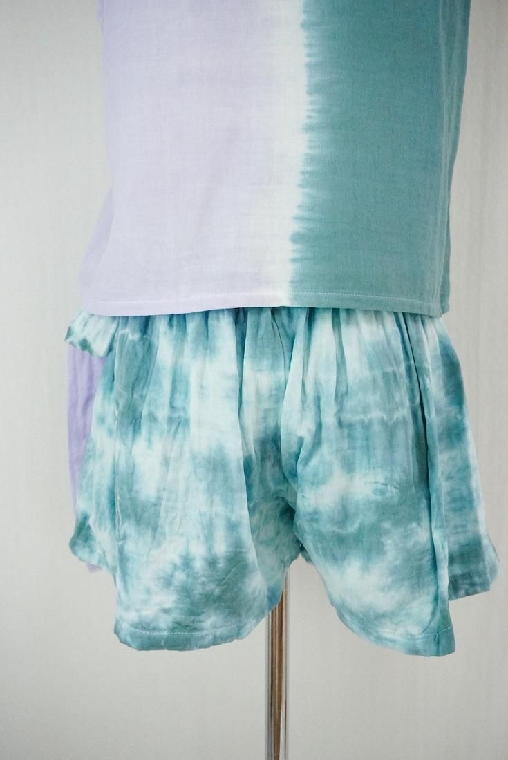W gauze Wrap short pants Deepgreen x Lilac