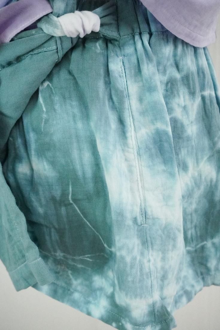 W gauze Wrap short pants Deepgreen x Lilac