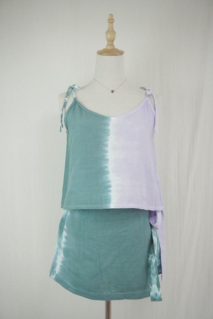 W gauze Wrap short pants Deepgreen x Lilac