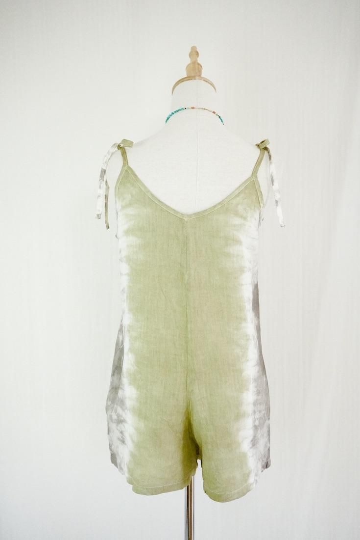 French Linen  Short Rompers  Khaki x Taupe