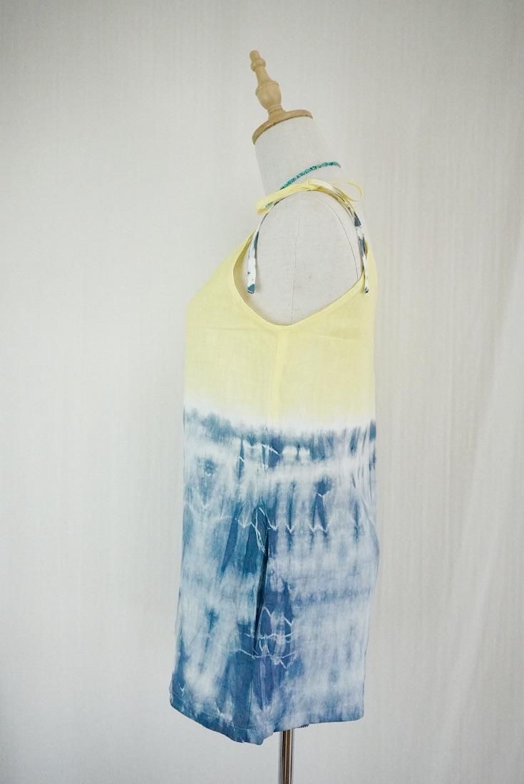French Linen  Short Rompers Moonlight sea x Yellow 