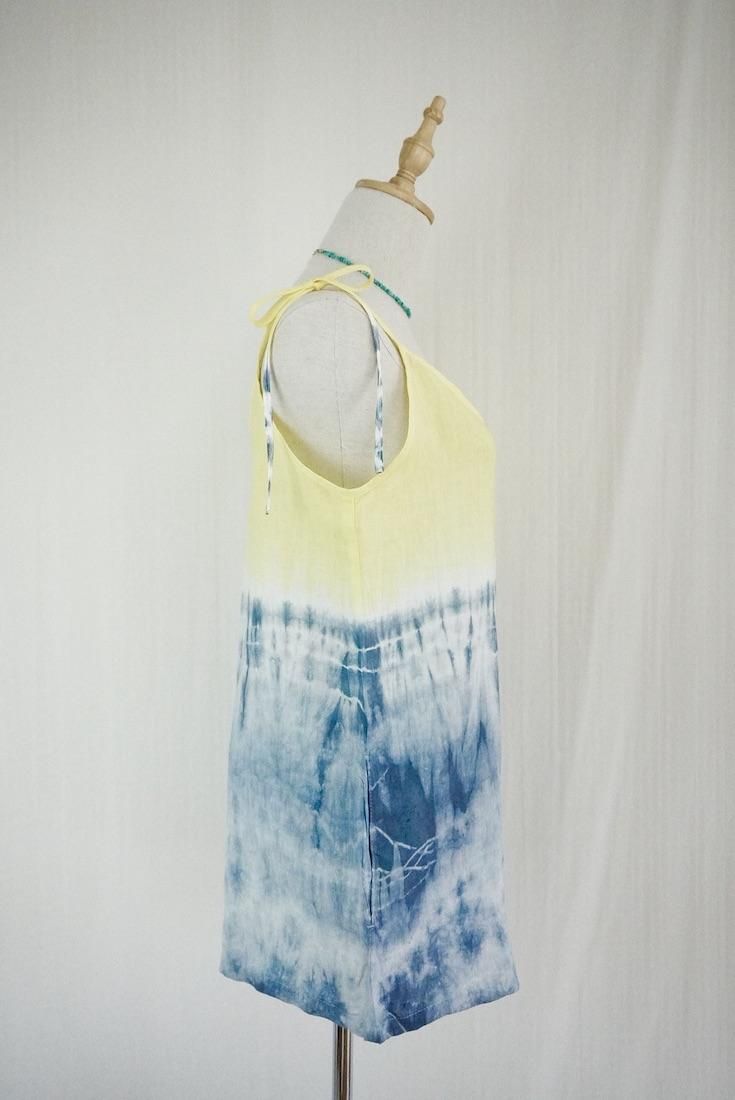 French Linen  Short Rompers Moonlight sea x Yellow 