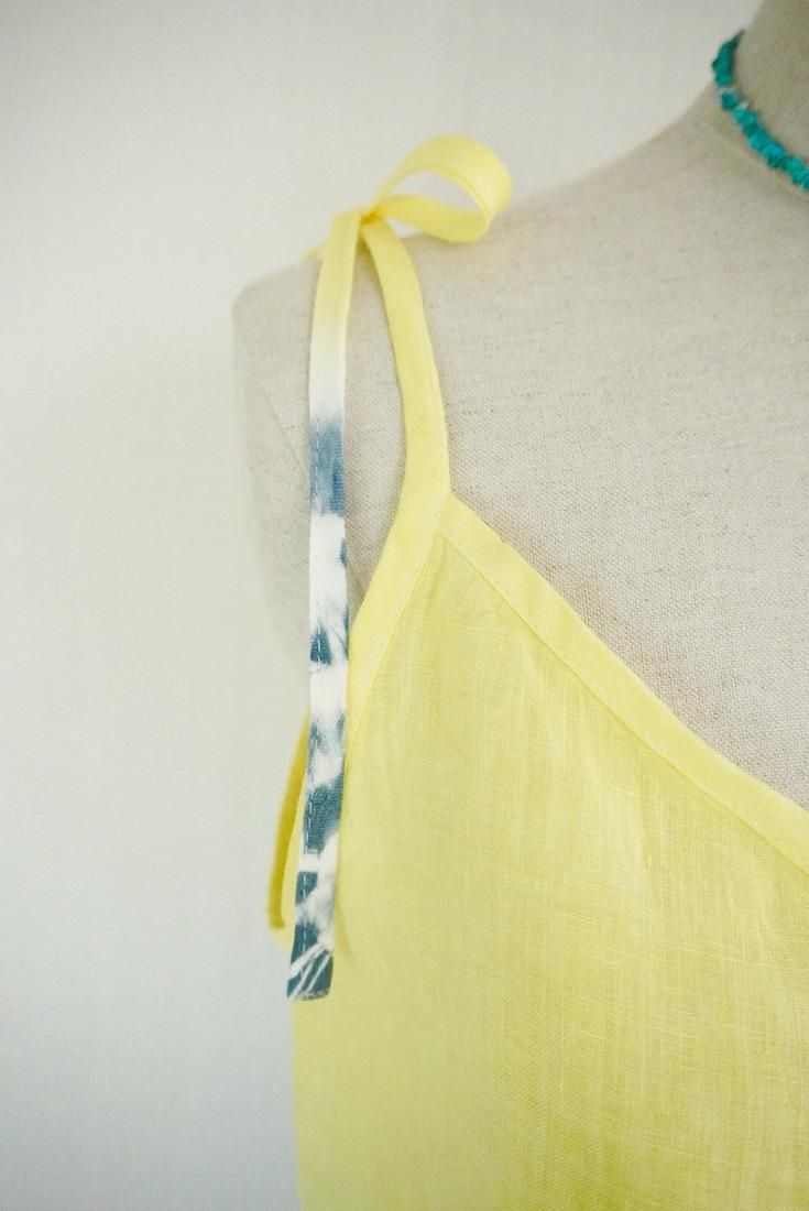French Linen  Short Rompers Moonlight sea x Yellow 