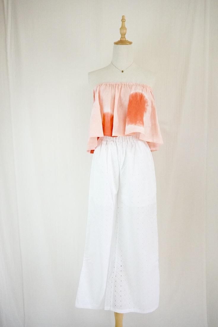 French Linen Flare Bare top Beni x Salmon