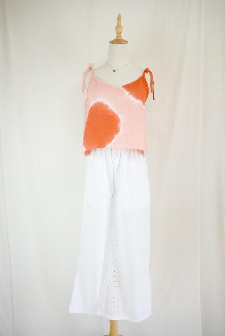 W gauze Ribbon Camisole Beni x Salmon
