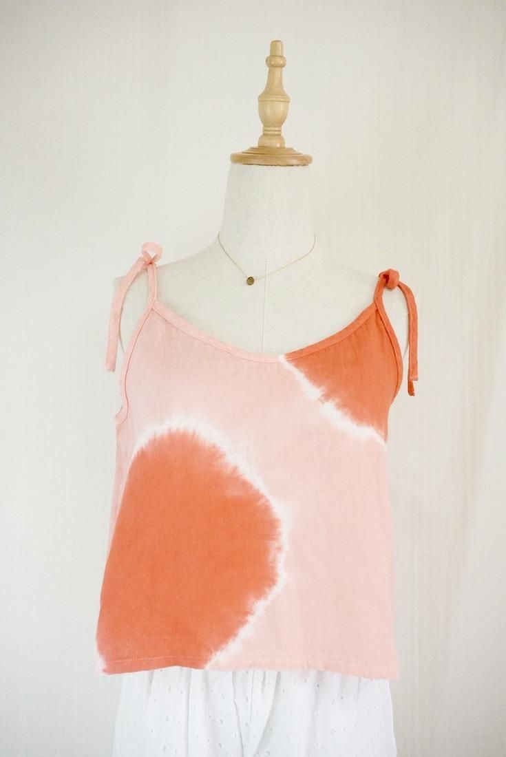 W gauze Ribbon Camisole Beni x Salmon