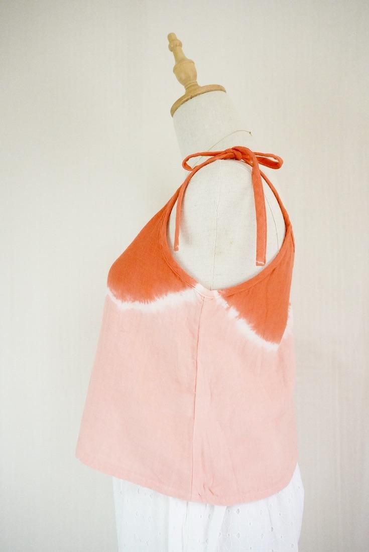 W gauze Ribbon Camisole Beni x Salmon