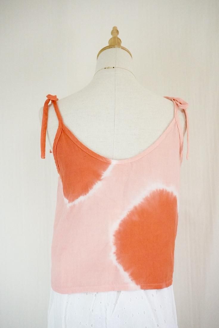 W gauze Ribbon Camisole Beni x Salmon