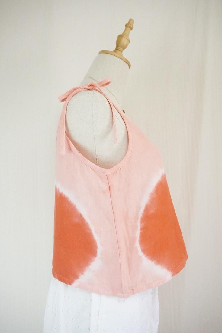 W gauze Ribbon Camisole Beni x Salmon