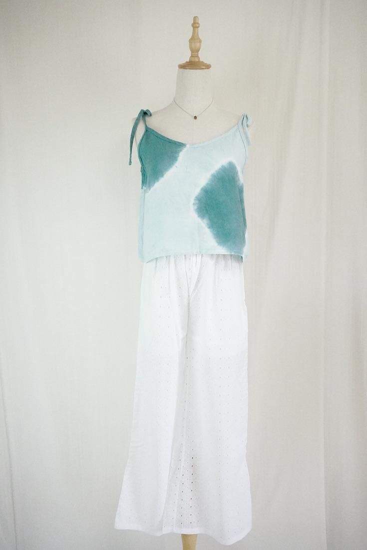 W gauze Ribbon Camisole Deepgreen x Ice mint