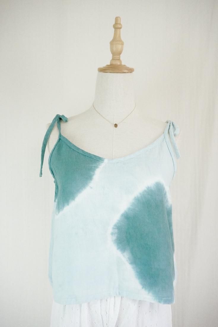 W gauze Ribbon Camisole Deepgreen x Ice mint