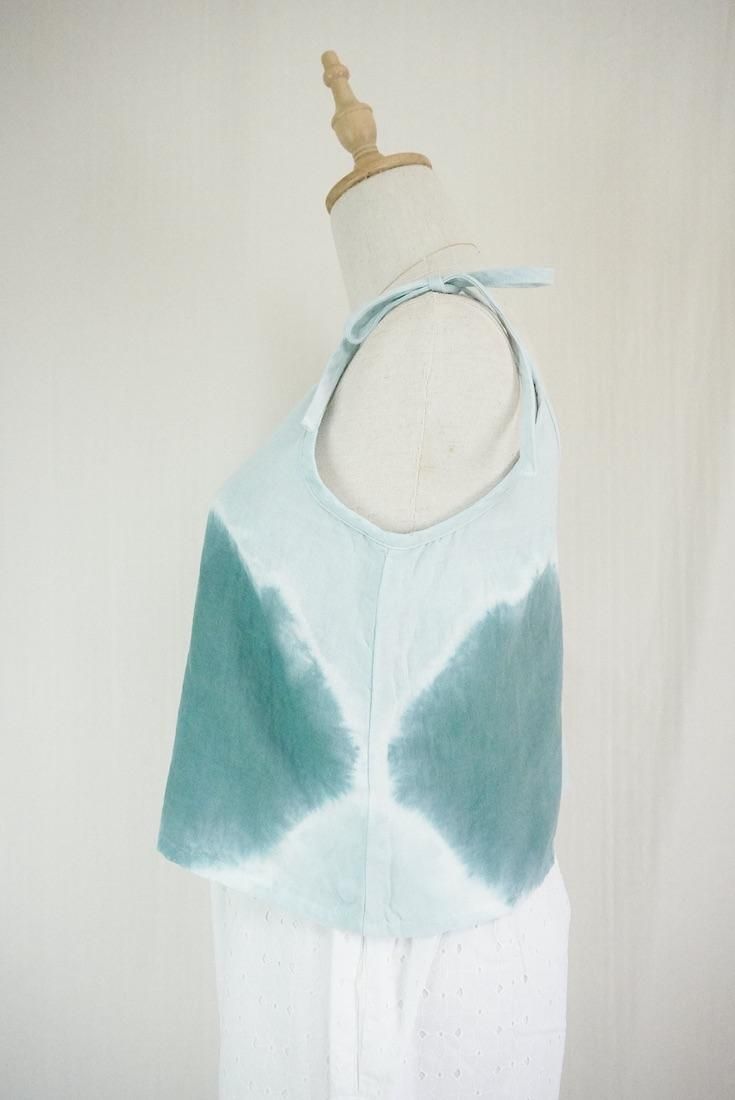 W gauze Ribbon Camisole Deepgreen x Ice mint