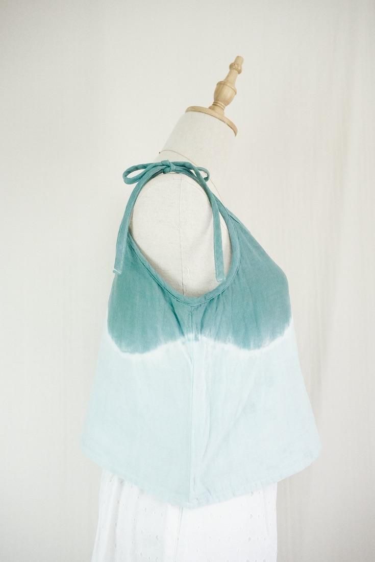 W gauze Ribbon Camisole Deepgreen x Ice mint