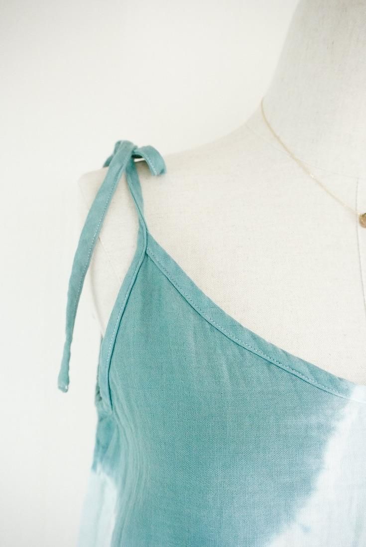 W gauze Ribbon Camisole Deepgreen x Ice mint
