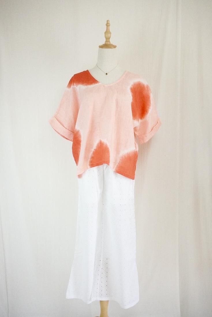 French Linen Relax Top  Beni x Salmon