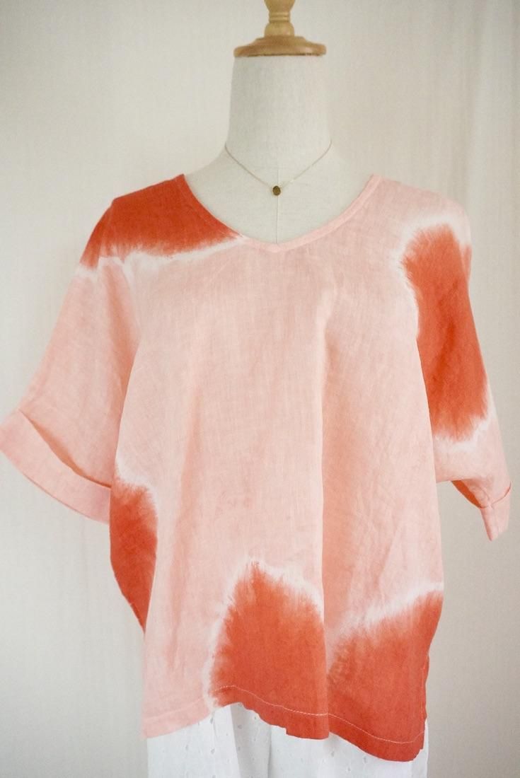 French Linen Relax Top  Beni x Salmon