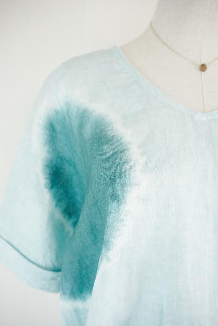 French Linen Relax Top “ Deepgreen x Ice mint”