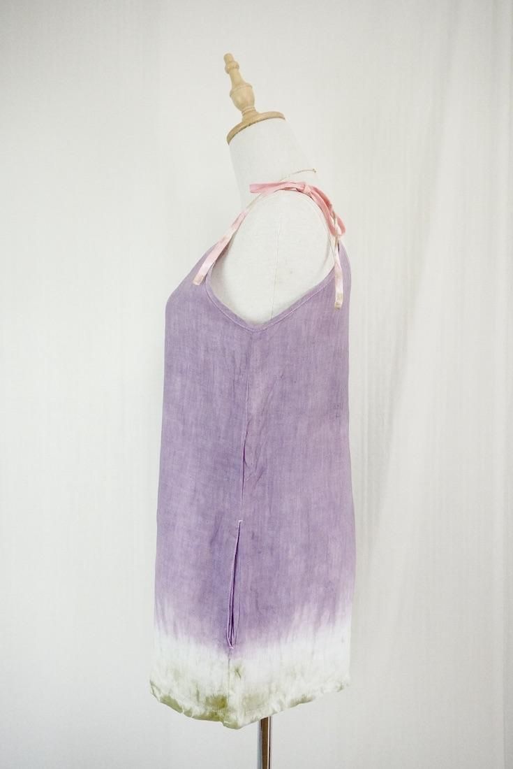 French Linen  Short Rompers Violet x Khaki x Peachshell