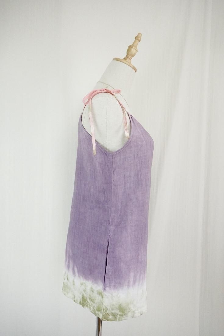 French Linen  Short Rompers Violet x Khaki x Peachshell