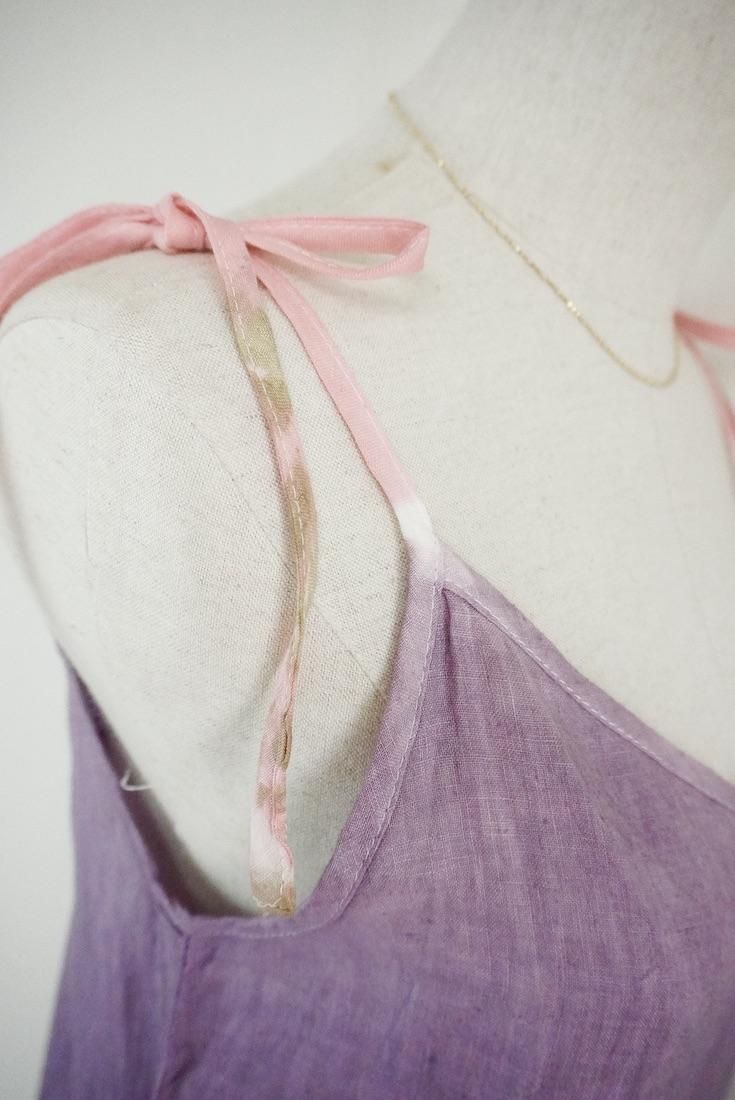 French Linen  Short Rompers Violet x Khaki x Peachshell