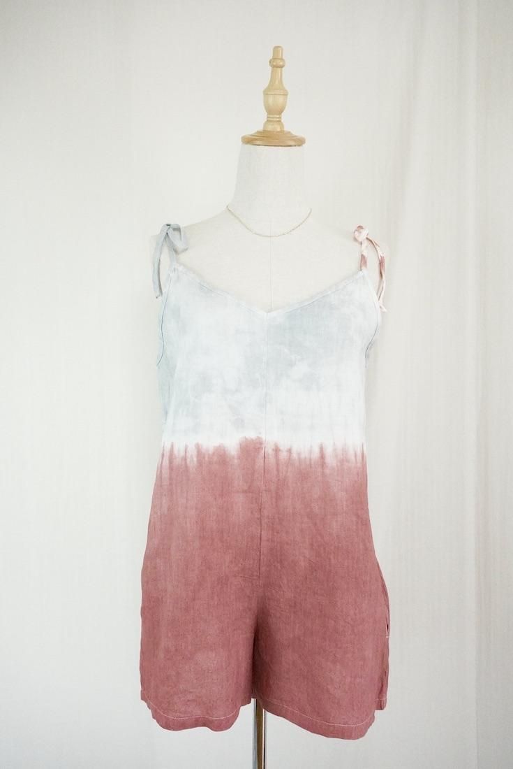 French Linen  Short Rompers Lightgray x Bordeaux