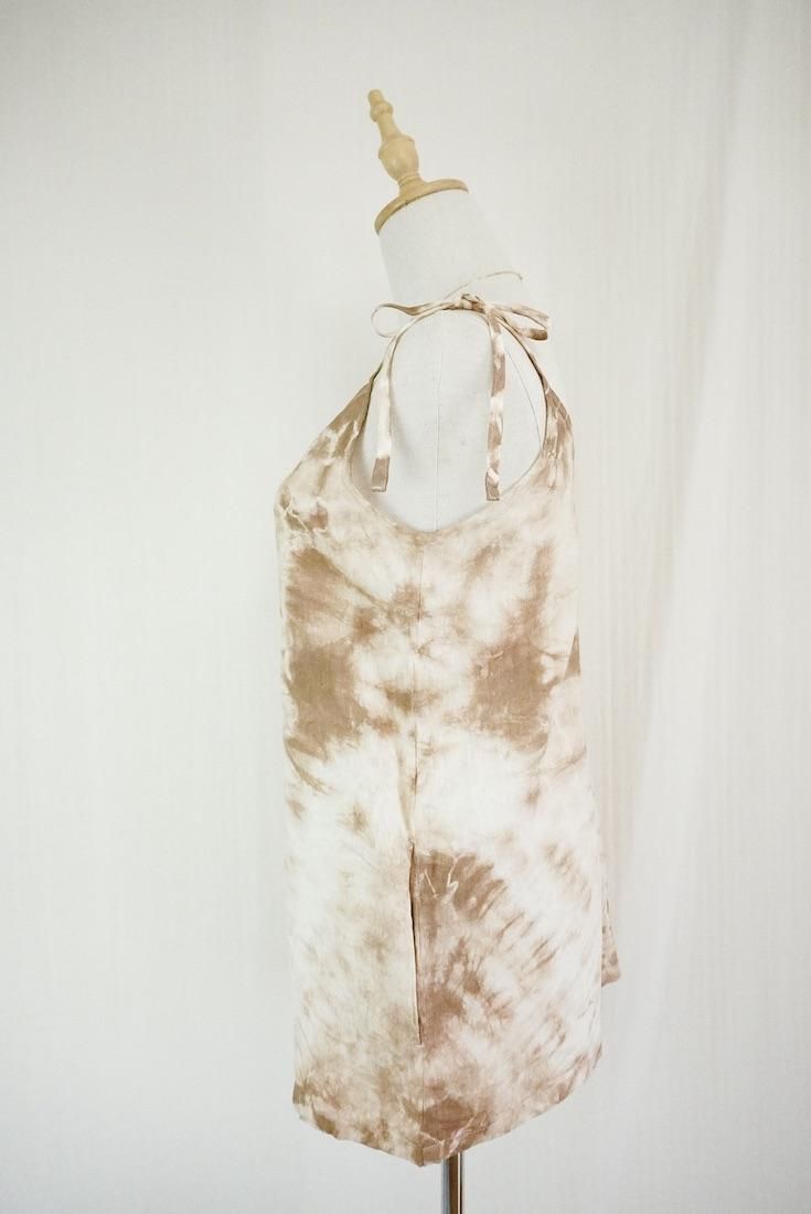 French Linen  Short Rompers Darkchocolate x Orange