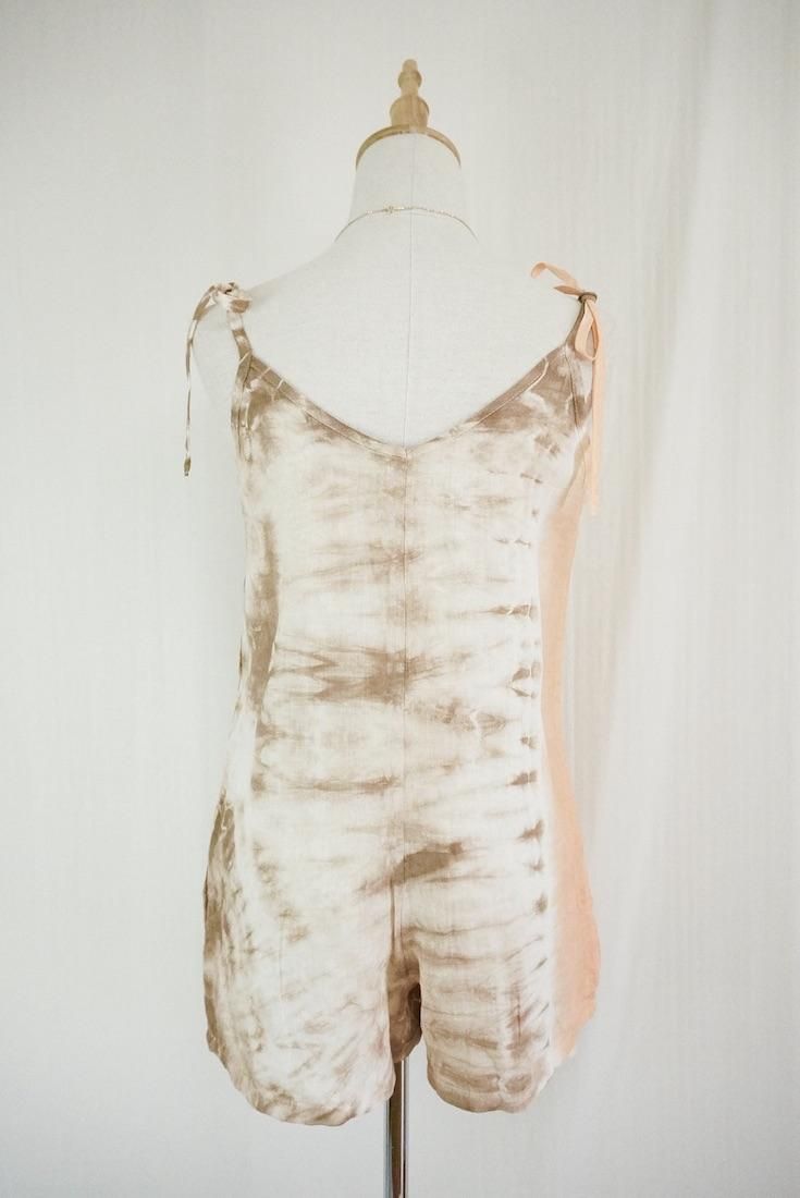 French Linen  Short Rompers Darkchocolate x Orange