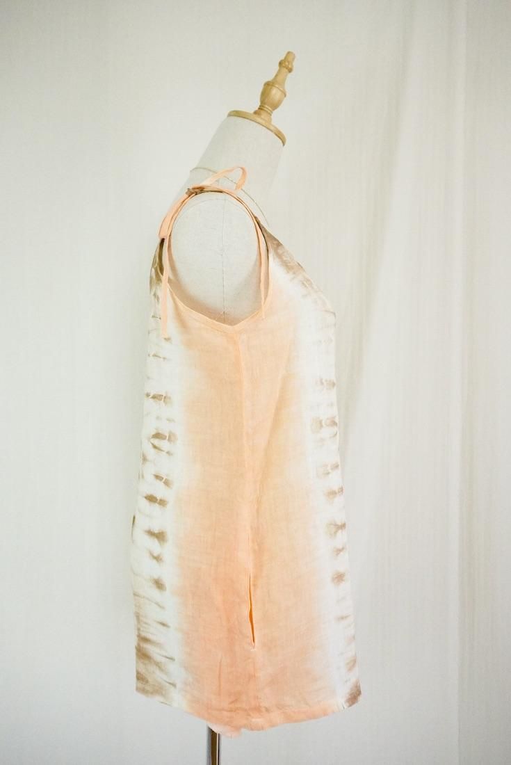 French Linen  Short Rompers Darkchocolate x Orange
