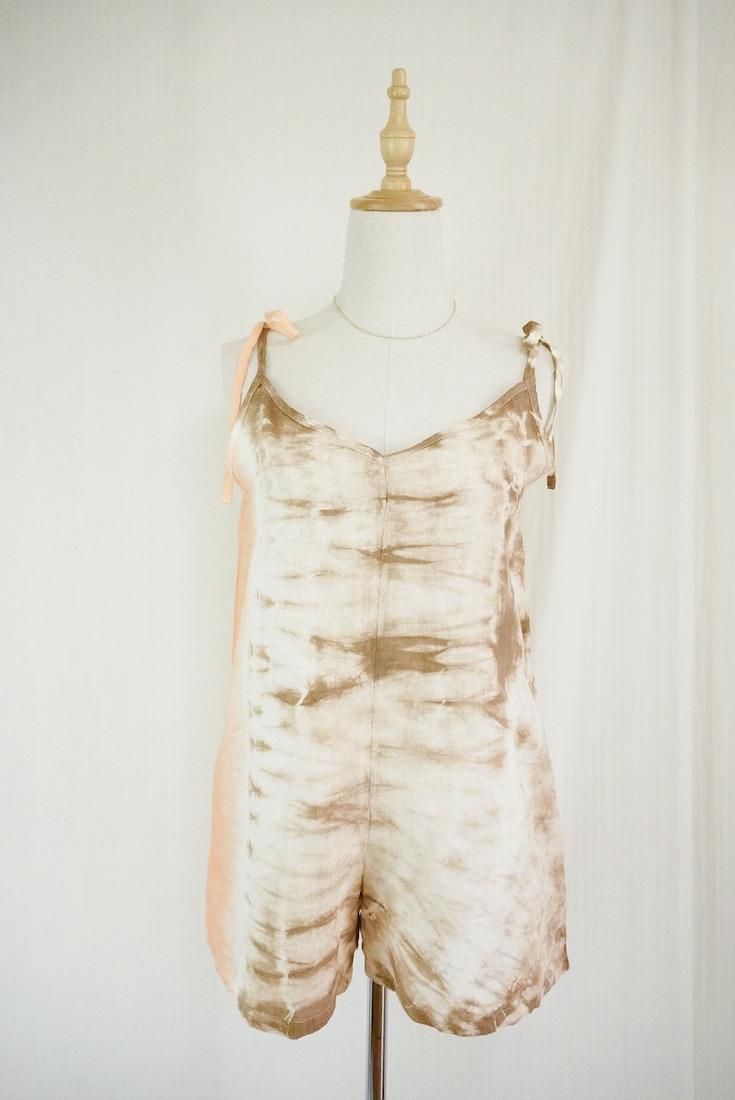 French Linen  Short Rompers Darkchocolate x Orange