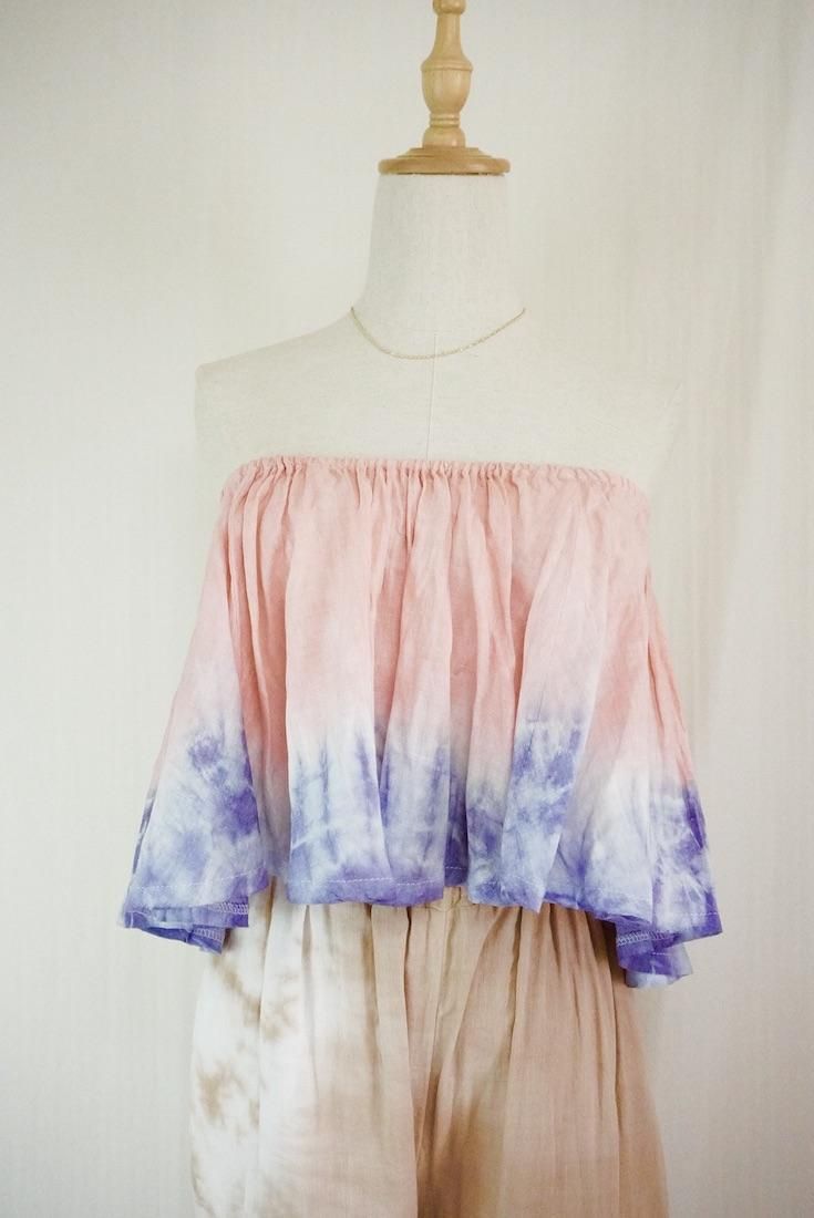 French Linen Flare Bare top Pinkbeige x Lavender