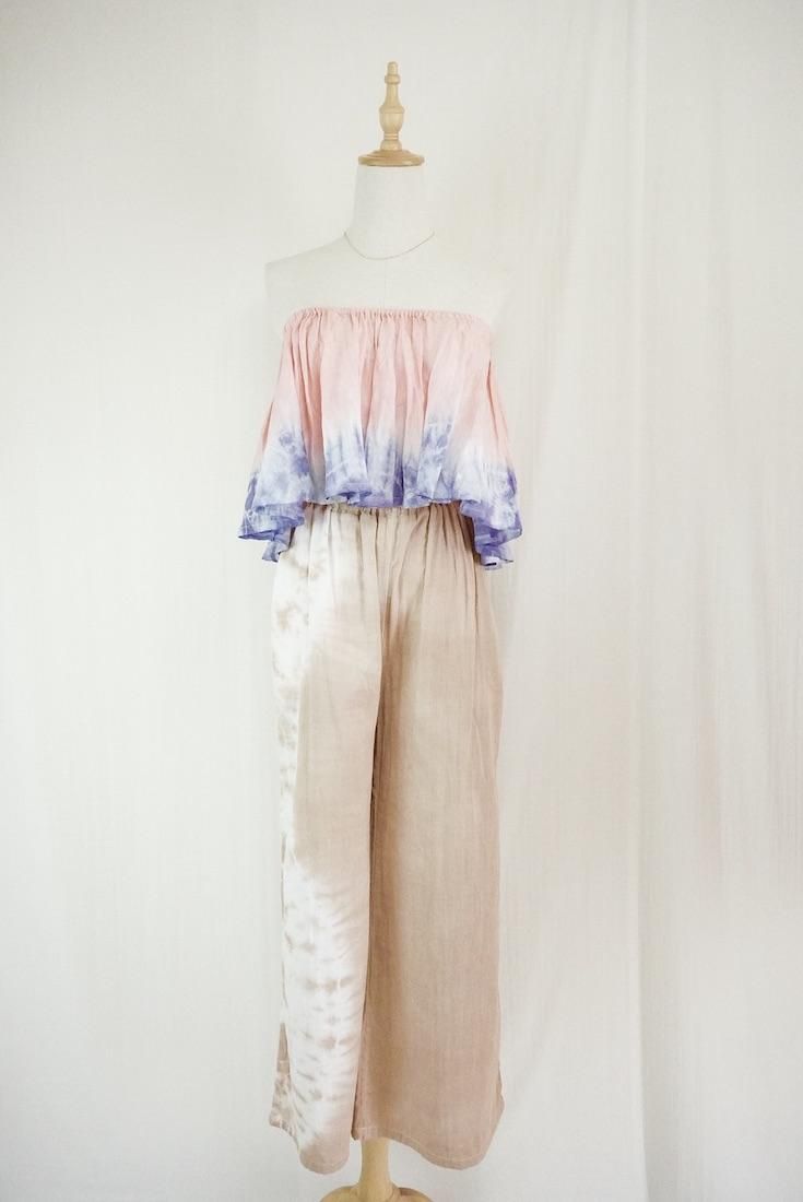 French Linen Flare Bare top Pinkbeige x Lavender