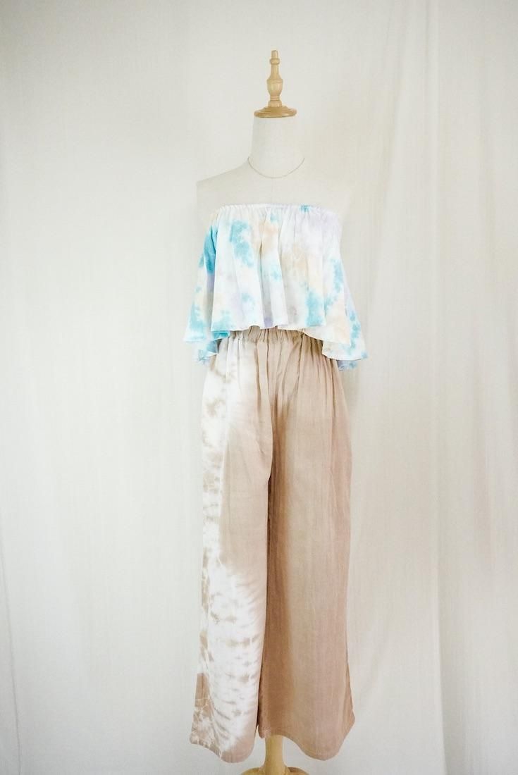 W gauze Flare Bare top Lilac x Apricot x Under the sea