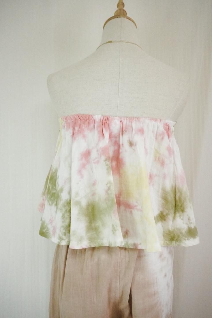 W gauze Flare Bare top Khaki x Custard x Peachshell