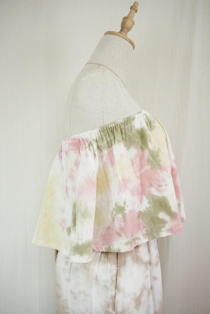W gauze Flare Bare top Khaki x Custard x Peachshell
