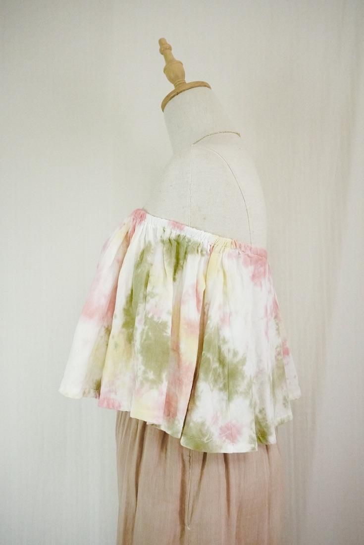 W gauze Flare Bare top Khaki x Custard x Peachshell