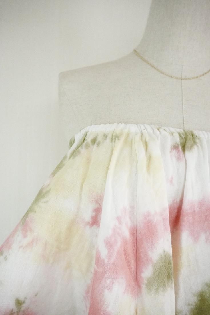 W gauze Flare Bare top Khaki x Custard x Peachshell