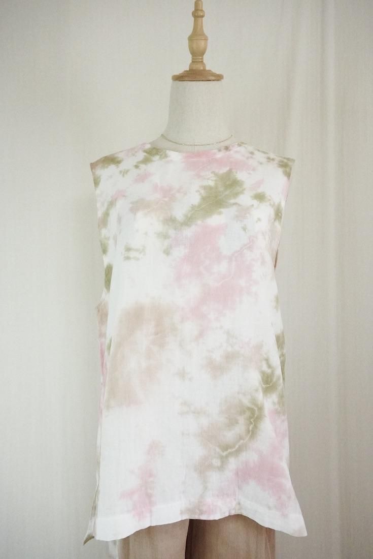 W gauze Big silhouette tank Cafelate x Khaki x Peachshell 