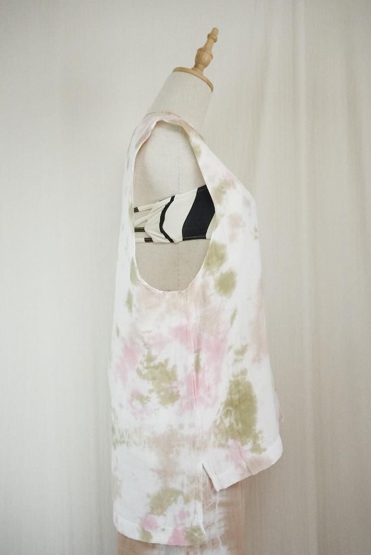 W gauze Big silhouette tank Cafelate x Khaki x Peachshell 