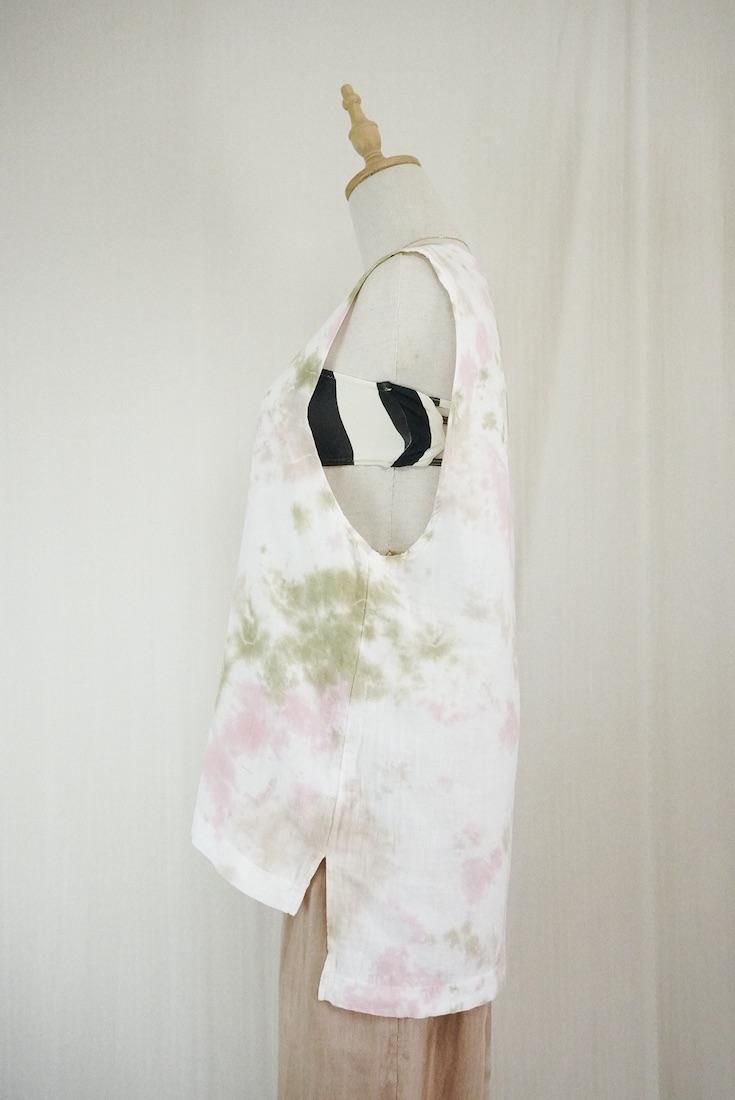 W gauze Big silhouette tank Cafelate x Khaki x Peachshell 