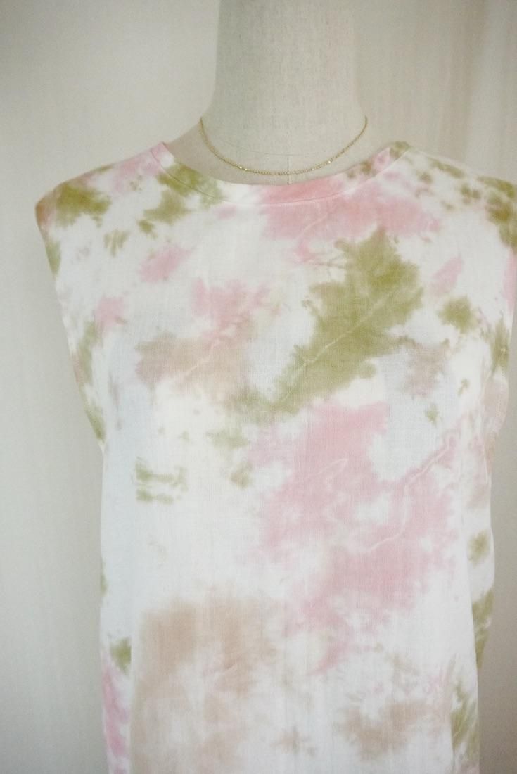 W gauze Big silhouette tank Cafelate x Khaki x Peachshell 