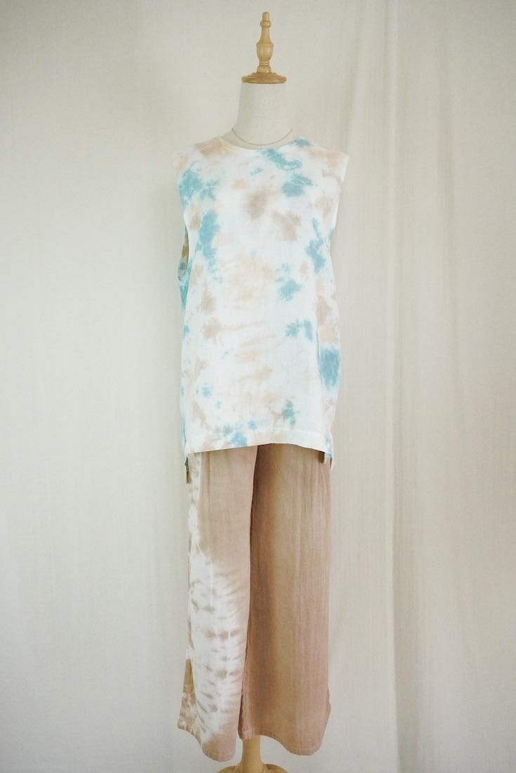 W gauze Big silhouette tank Vintagelue x Brownsugar x Apricot