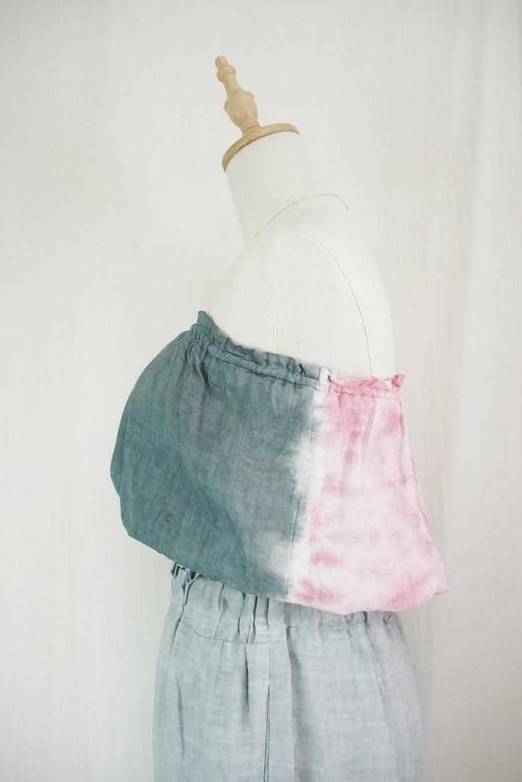 French Linen Short Bare top Bougainvillea x Inkblack