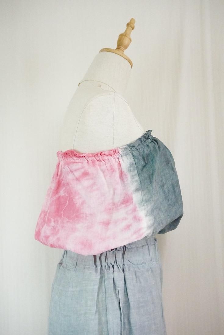 French Linen Short Bare top Bougainvillea x Inkblack