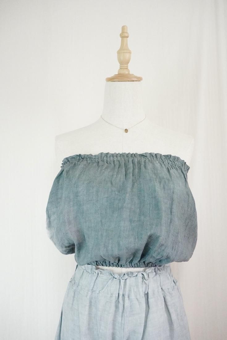 French Linen Short Bare top Bougainvillea x Inkblack