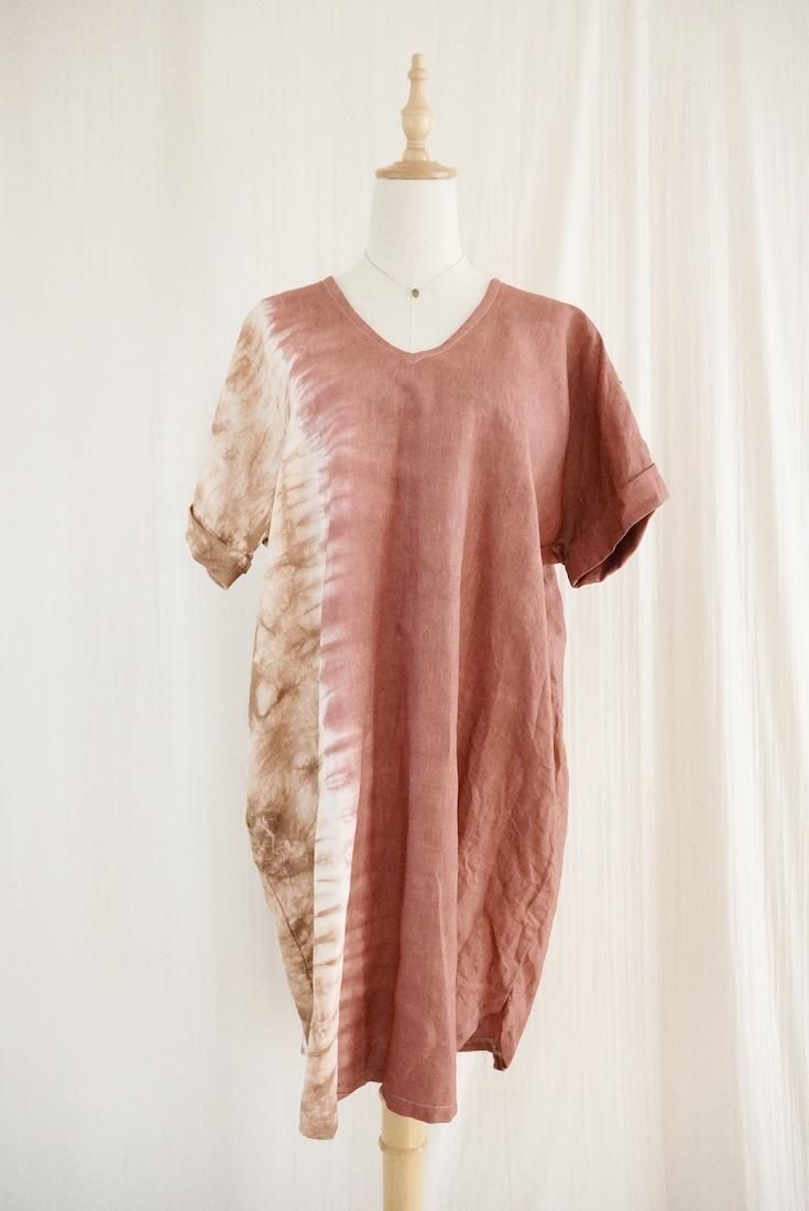 Japan Linen Short Relax Dress  Bourdeaux x Darkchocolate 