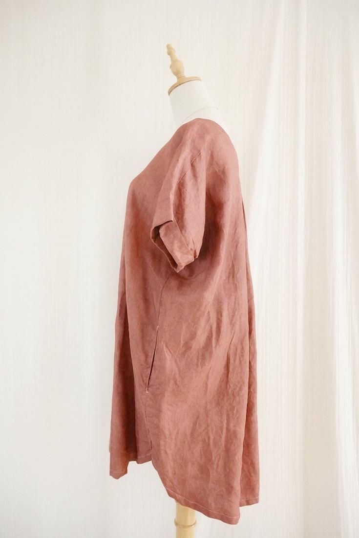 Japan Linen Short Relax Dress  Bourdeaux x Darkchocolate 