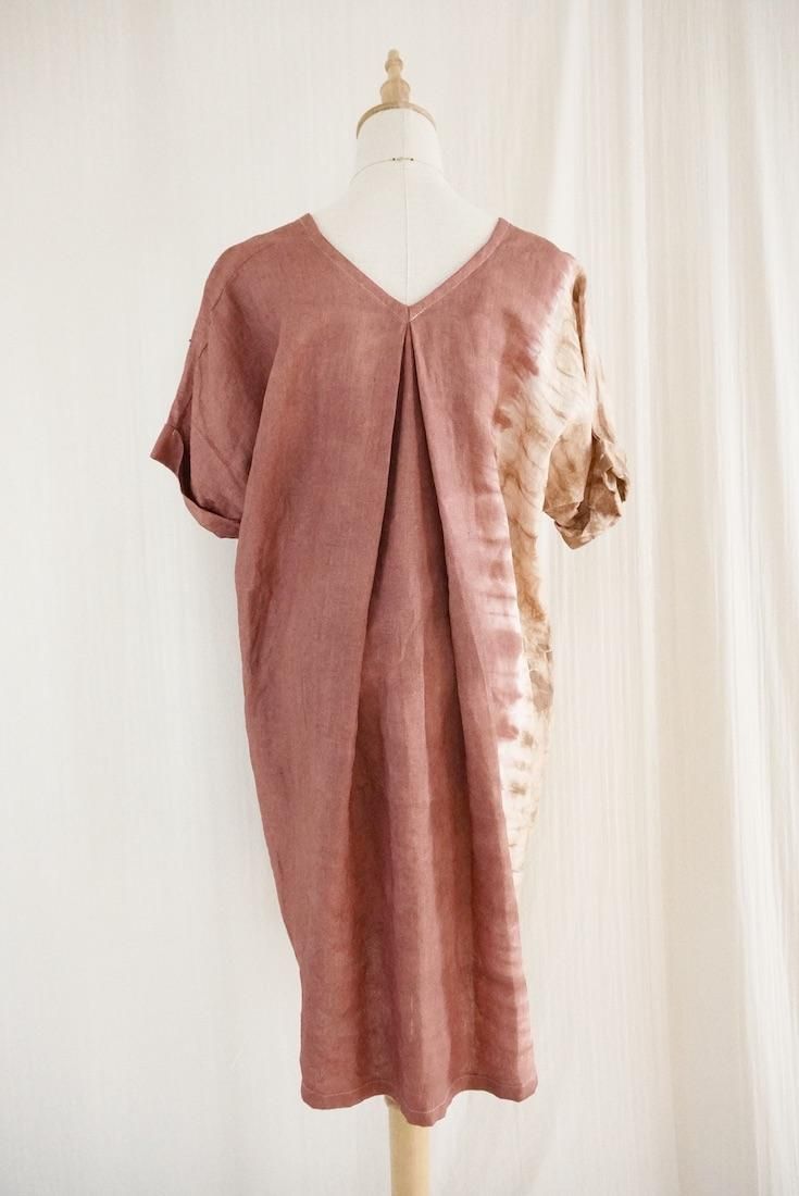 Japan Linen Short Relax Dress  Bourdeaux x Darkchocolate 